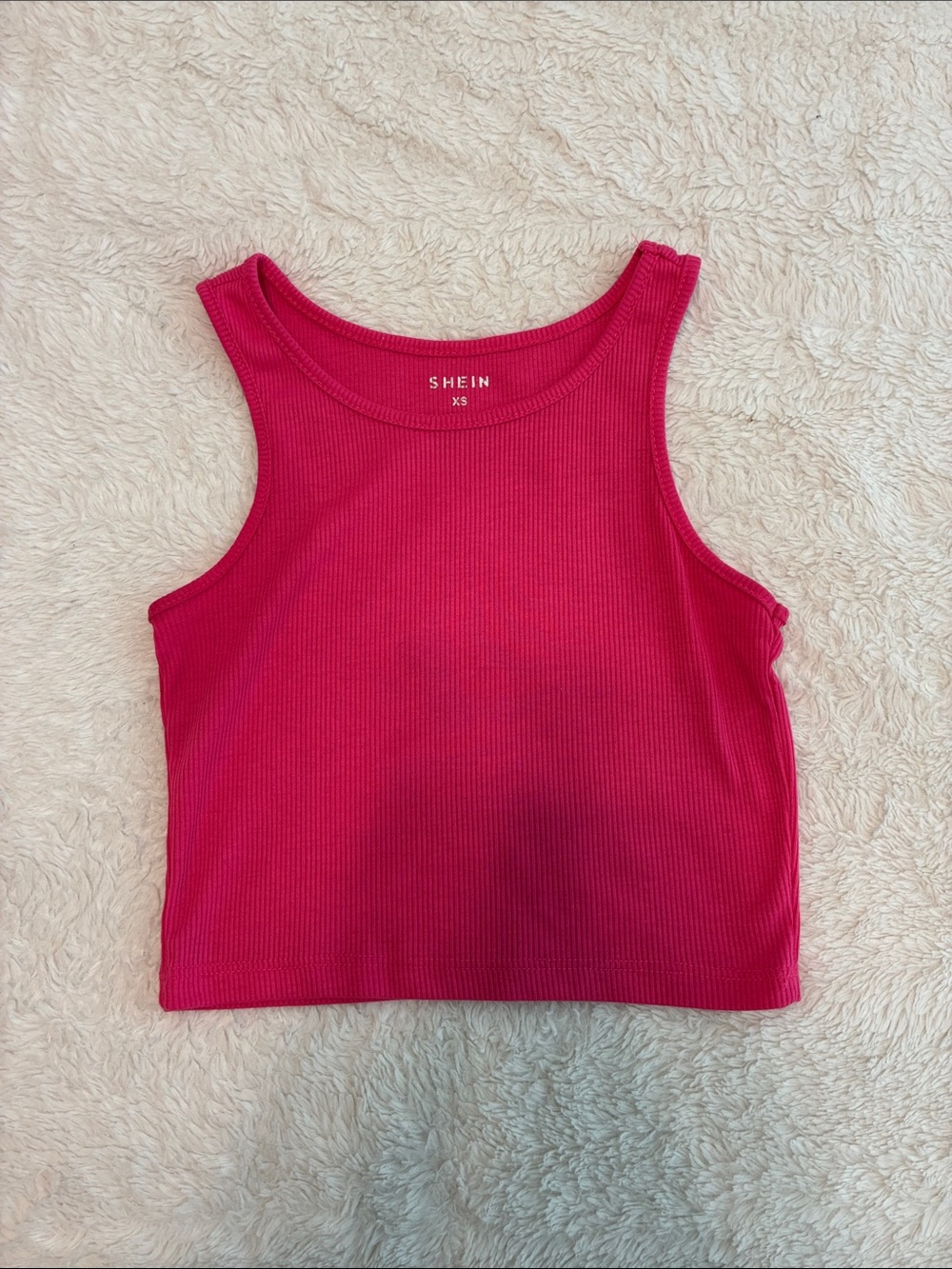 SHEIN Ribbed Cropped Tank - Fuchsia Pink